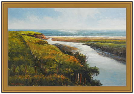 Ben Abril Large Original Painting On Canvas Signed Ocean Landscape Framed Art: This lot includes:Gallery COA & free domestic shipping (*insurance and international shipping for an additional charge)Artist: Ben AbrilTitle: Into The OceanMedium: oil painting on canvasSize: 26&rdqu