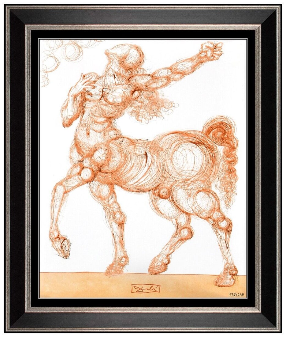 Salvador Dali Centaur Glazed Ceramic Signed Surreal Authentic Modern Framed Art (1 of 5)