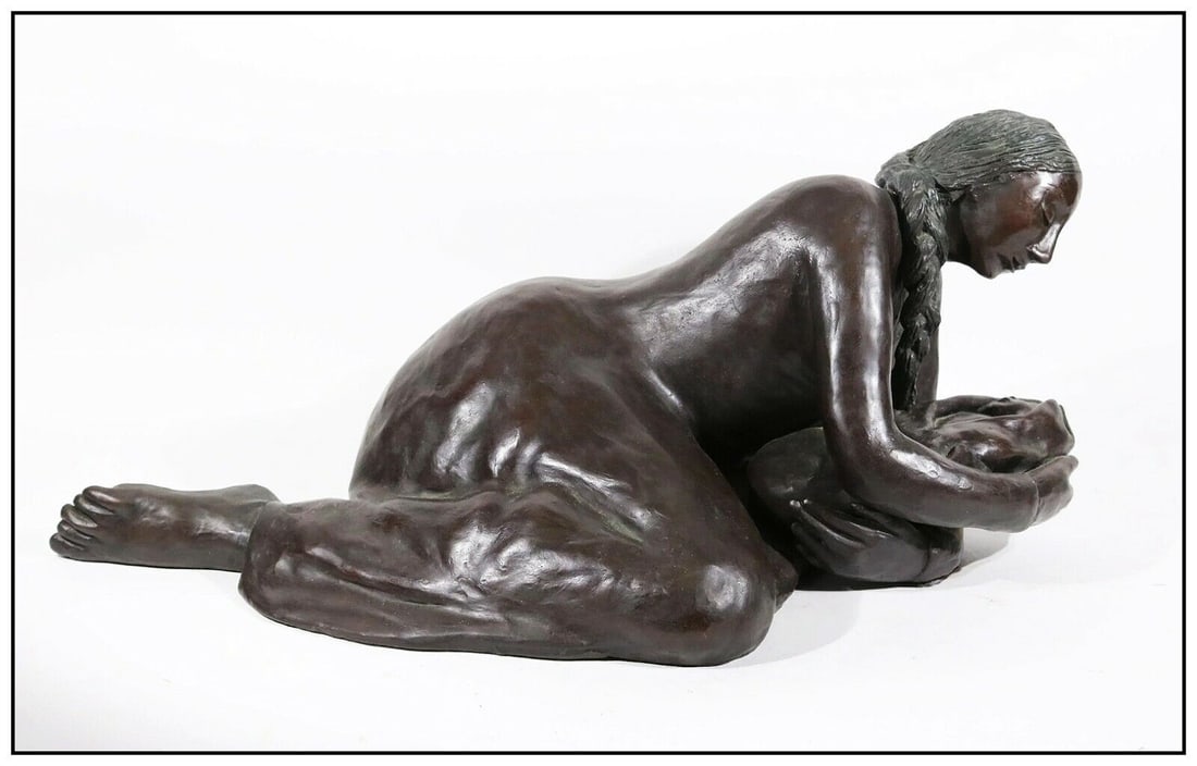 R.C. Gorman Large Bronze Sculpture Mother Child Native American Signed Artwork (1 of 3)