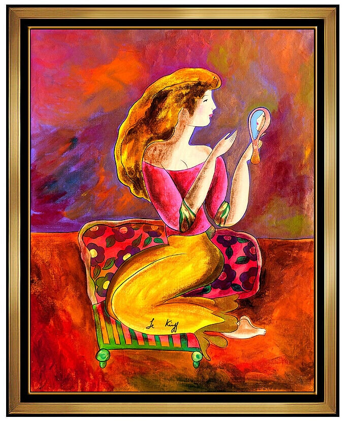 Linda Le Kinff Large Original Oil On Canvas Painting Female Portrait Signed Art (1 of 5)