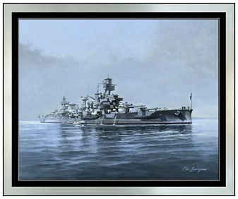 Charles J Lundgren Us Naval Ship Arkansas Original Painting On Board Signed Art