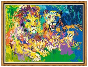Leroy Neiman Lions Pride Large Original Color Serigraph Wildlife Hand Signed Art