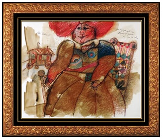 Theo Tobiasse Original Gouache Painting Female Portrait Signed Modernism Art Oil