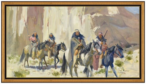 Carl Hantman Large Original Painting Oil On Board Signed Native American Artwork