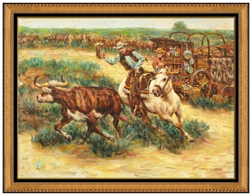 Wendell Hall Original Horse Western Cattle Ranch Painting Signed Framed Artwork