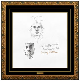 Larry Rivers Original Charcoal Drawing Self Portrait Collage Framed Signed Art