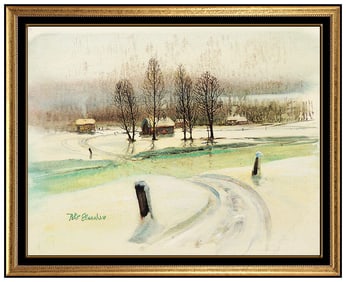 Peter Ellenshaw Original Painting Oil On Board Signed Winter Disney Artwork Rare