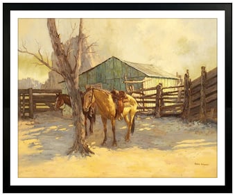 Robb Woods Original Oil Painting On Canvas Signed Western Horse Framed Artwork