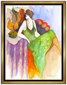 Itzchak Tarkay Original Painting Signed Female Figurative Framed Watercolor Art