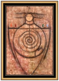 Orlando Botero Large Original Mixed Media Figurative Painting Signed Framed Art