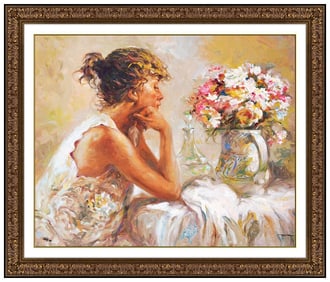 Jose Royo Original Color Serigraph Pensativa On Board Signed Portrait Framed Art