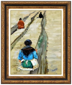 Hamilton Wolf Original Oil Painting On Board Signed Female Portrait Framed Art