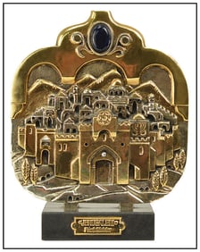 Frank Meisler Jerusalem Plaque Bronze Sculpture Cityscape Relief Signed Artwork