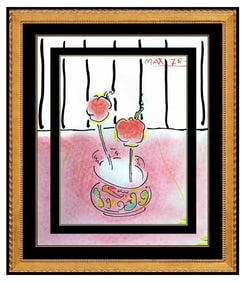 Peter Max Original Painting Pop Art Vase Of Flowers Rare Acrylic & Pastel Signed