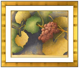Luigi Rist Grapes Original Woodcut Etching Hand Signed Food Fruit Framed Artwork