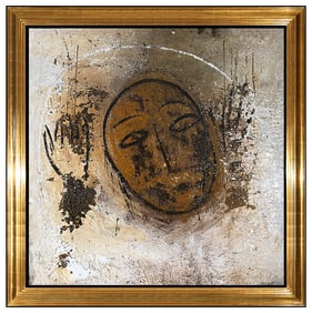 Jamali Large Original Fresco Tempera Painting Abstract Portrait Signed Artwork