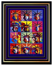 Peter Max Original Painting Statue Of Liberty Head Signed Art America Usa Framed