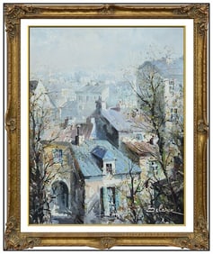 Lucien Delarue Large Original Painting Oil On Canvas France Landscape Signed Art