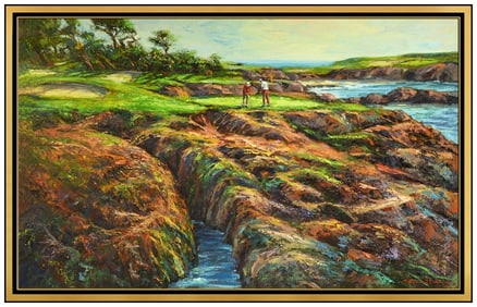 Ben Abril Large Original Painting On Canvas Signed Golf Landscape Framed Artwork