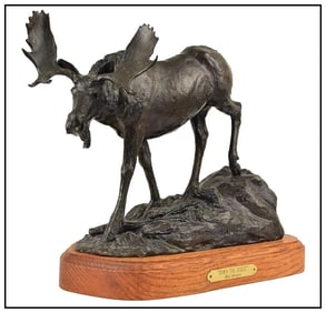 Bob Scriver Down The Ridge Bronze Sculpture Original Signed Moose Western Art