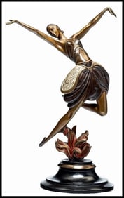 Erte Signed Original Bronze Sculpture La Danseuse Romain De Tirtoff Lady Art Oil
