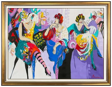Isaac Maimon Large Original Painting On Canvas Signed Ladies Cafe Portrait Art