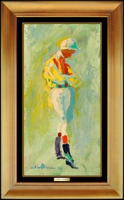 Leroy Neiman Original Oil Painting On Board Signed Horse Racing Jockey Authentic
