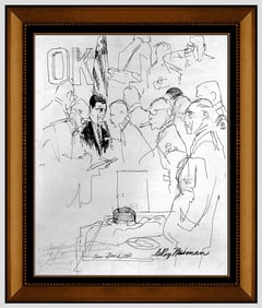 Leroy Neiman Original Ink Drawing Signed Chicago Political Portrait Framed Art