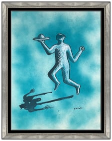 Mark Kostabi Faceless Figure Original Acrylic Painting Signed Modern Pop Artwork