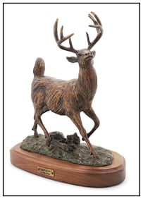 Carl Wagner Bronze Sculpture Signed Wildlife Full Round High Tailin Animal Art