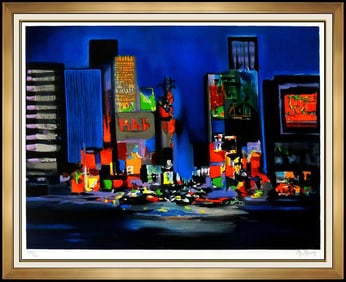 Marcel Mouly Large Hand Signed Color Lithograph Times Square New York Rare Art