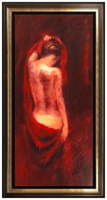 Valentino Large Original Painting On Canvas Female Signed Mixed Media Framed Art