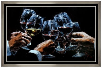 Fabian Perez Large Hand Embellished Giclee On Canvas Signed Red White Wine Oil