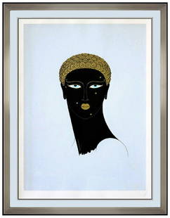 Erte Queen Of Sheba Original Color Serigraph Art Deco Female Portrait Signed Art: This lot includes:Gallery COA & free domestic shipping (*insurance and international shipping for an additional charge)Artist: ErteTitle: Queen of ShebaMedium: SerigraphSize: 28" x 21"Framed: 38" x 31