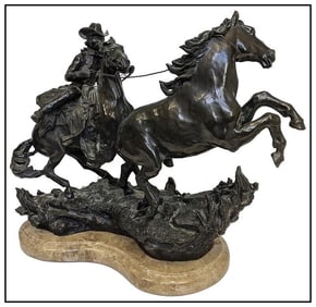 Elie Hazak Capture The Mustang Bronze Sculpture Horse Western Cowboy Signed Art