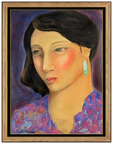 Miguel Martinez Large Original Painting Oil Pastel Latin Female Portrait Signed
