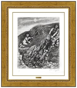 Marc Chagall Original Hand Signed Etching Les Poissons Fables Fontaine Framed Artwork