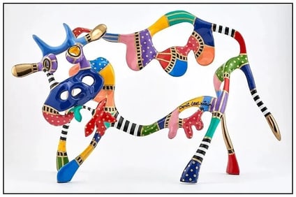 Dorit Levinstein Original Hand Painted Bronze Sculpture Hand Signed Cow Art Levi