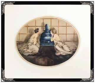 Louis Icart Drypoint Etching Hand Colored Windmill Signed Art Deco Confidence