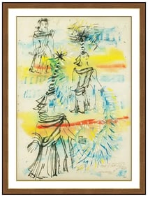 Irene Rice Pereira Original Gouache Painting Female Figurative Signed Framed Art