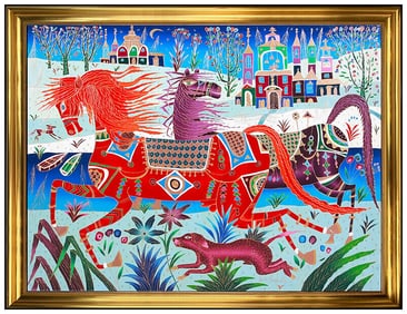 Yuri Gorbachev Original Oil Painting On Canvas Horse Landscape Signed Large