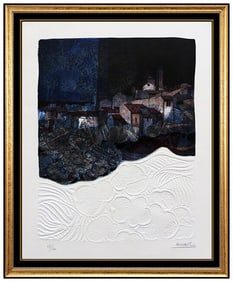 Sunol Alvar Original Embossed Color Lithograph Signed Cubism Cityscape Artwork