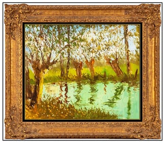 Paul Emile Pissarro Original Oil Painting On Canvas Signed Water Landscape Art