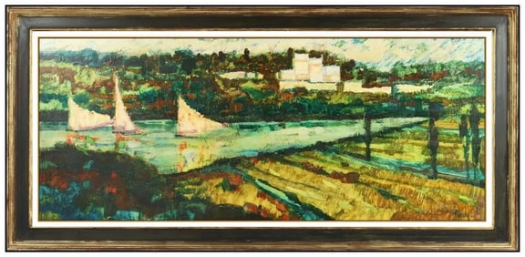 Donald Purdy Oil Painting On Board River Landscape Signed New England Large