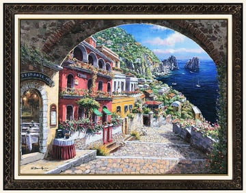 Sam Park Original Embellished Giclee On Canvas Signed Large Archway Capri Art