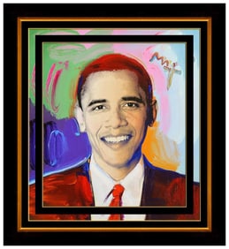 Peter Max Original Acrylic Painting On Canvas President Obama Signed Framed Art