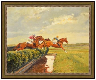 Robert Lougheed Original Oil Painting On Board Signed Horse Racing Framed Art