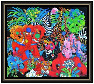 Jiang Tie Feng Large My World Serigraph Animal Hand Signed Framed Chinese Art