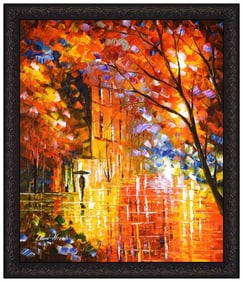 Leonid Afremov Original Painting On Canvas Modern Cityscape Signed Framed Art