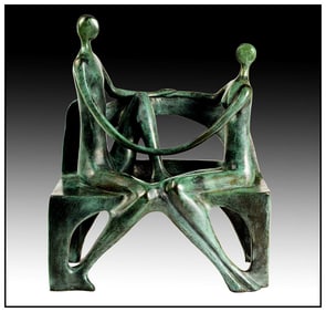 Jose Almanzor Full Round Bronze Sculpture Signed Female Male Figurative Modern